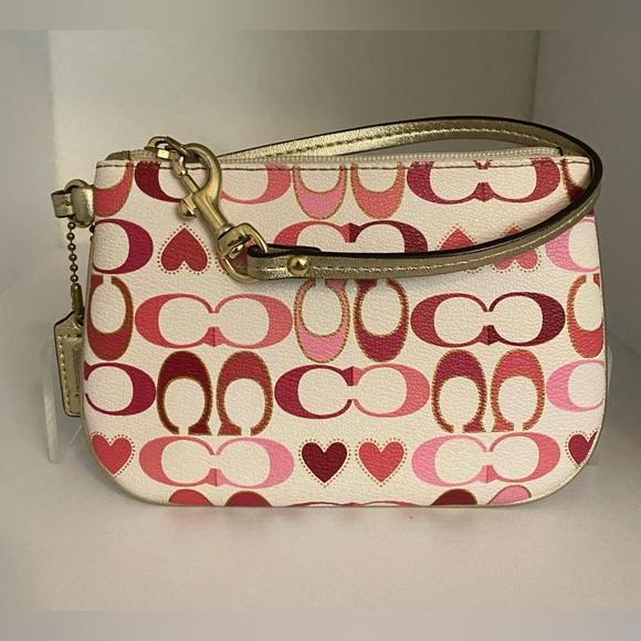 Coach Handbags - Coach-Hearts & Monogram Print-Wristlet (0246)
